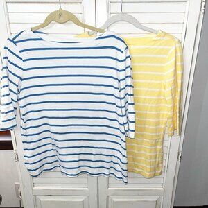 Christopher & Banks Women Striped 3/4 Sleeve Crew Neck T-Shirts Set of 2 Med